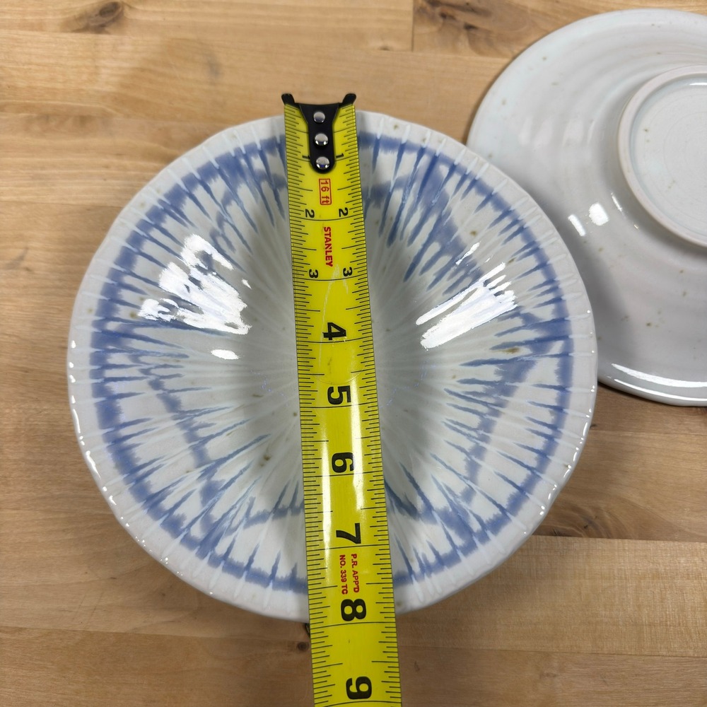 Anthropologie Blue White Starburst Stoneware Bowls Set of 2 Made in Japan 8.25" - Picture 6 of 7